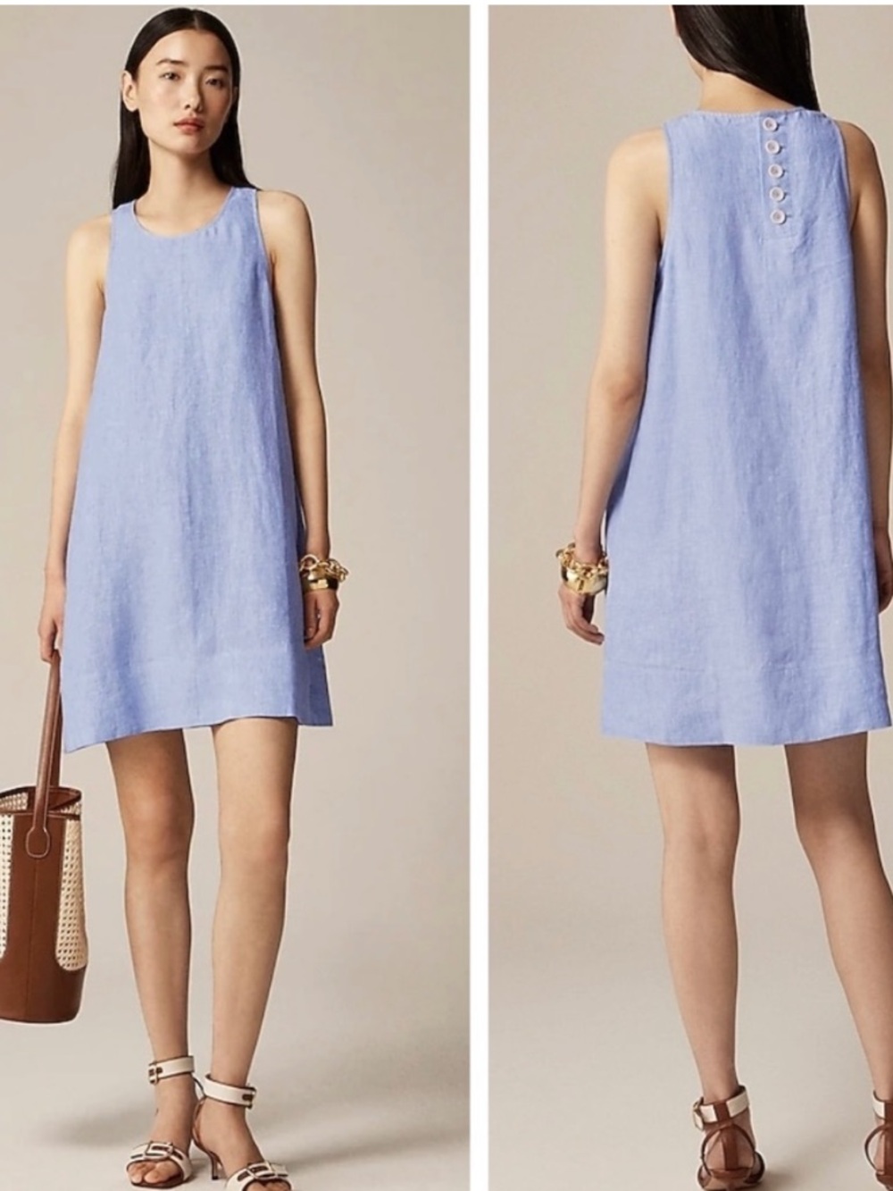 J.Crew Linen French Blue Maxine Button-Back Shift Dress Size 20 plus Sleevelesss